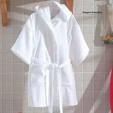 Roupão Infantil em Velour com Capuz Liso Branco P - Dohler