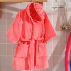 Roupão Infantil em Velour com Capuz Liso Salmão M - Dohler