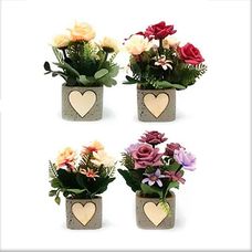 Arranjo Artificial Vaso Cimento Coração Rosa Mix 20cm - Yazi