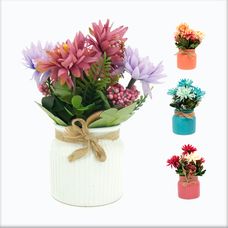 Arranjo Artificial Vaso Ceramica Redondo Crisantemo Mix 22cm - Yazi