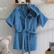 Roupão Infantil em Velour com Capuz Liso Azul G - Dohler