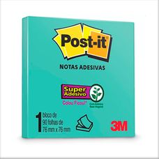 Bloco Adesivo Post-it 3M 76x76mm Azul Aqua 90 Folhas