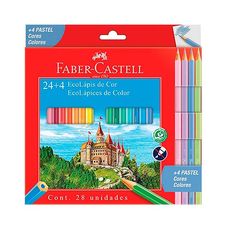 Lápis de Cor 24 cores Sextavado Ecolápis + 4 Pastel - Faber-Castell