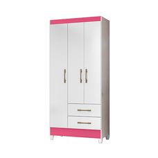Guarda Roupa Solteiro 03 Portas 02 Gavetas Lima Branco/Rosa - Moval