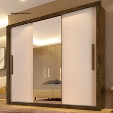 Guarda Roupa Casal Com Espelho 3 Portas 4 Gavetas Panamá Ipe/Off - Sallêto Móveis