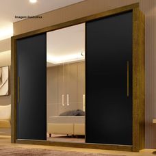 Guarda Roupa Casal Com Espelho 3 Portas 4 Gavetas Panamá Cedro/Grafite - Sallêto Móveis