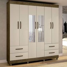 Guarda Roupa Casal Com Espelho 6 Portas 4 Gavetas Verona Ipe/Off - Sallêto Móveis