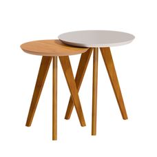 Conjunto de Mesa Lateral Classic Redonda Off White/Nature - Imcal