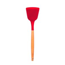 Espátula de Silicone com Cabo de Madeira Vermelho - Oikos