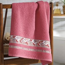 Toalha de Banho Jacquard Premium 70x140cm FJ-7176 Rosa Escuro - Dohler