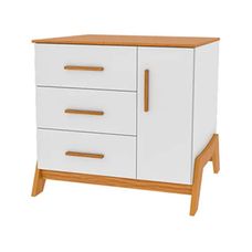 Cômoda Guti Retrô 1 Porta Branco Brilho/Amêndoa - Móveis Peroba