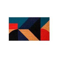 Tapete Capacho Fibra de Coco Uzoo 60x33cm Geométrico Azul e Vermelho