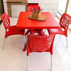 Conjunto de Mesa com 4 Cadeiras Nature X Vermelha - Forte Plástico