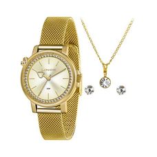 Kit Relógio Lince Feminino Dourado LRG4721L KP21C1KX
