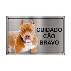 Placa de Sinalização 200x135mm Cuidado Cão Bravo - Metalmidia