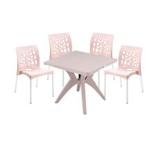 Conjunto de Mesa com 4 Cadeiras Nature X Bege - Forte Plástico