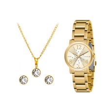 Kit Relógio Lince Feminino Dourado LRG4718L KP18C2KX
