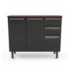 Balcão de Cozinha Colormaq Roma 105cm 2 Portas 2 Gavetas e 1 Gavetão em Aço Grafito e Madeira