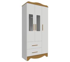Guarda Roupa Infantil Peroba Clara 3 Portas 2 Gavetas Branco Brilho/Amêndoa