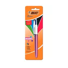 Caneta Esferografica Bic 4 Cores Metallic Corpo Rosa