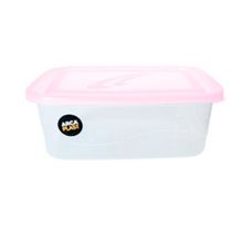 Pote Retangular Peg 1,9L Transparente Com Tampa Rosa Pastel - Arca Plast