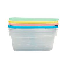 Conjunto de 4 Potes Retangulares Peg Transparente Com Tampa Colorida 1,9L - Arca Plast