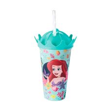 Copo Com Tampa Coroa e Canudo Pequena Sereia 500ml - Plasútil