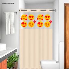 Cortina de Box PVC Emoji Coração Saia Bege Com Ilhos 138x198cm - Vida Pratika