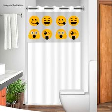 Cortina de Box PVC Emoji Divertido Saia Branca Com Ilhos 138x198cm - Vida Pratika