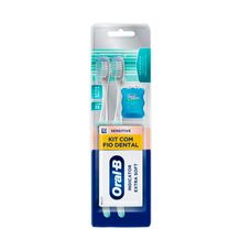 Kit Escova Dental Oral-B Sensitive Indicator Extra Macia 2 Unidades + Fio Dental Oral-B Satin Floss