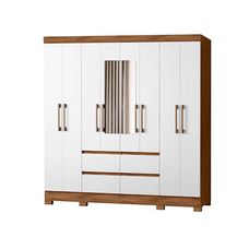 Guarda Roupa 8 Portas 4 Gavetas Com Espelho Belém Naturale/Branco - Moval