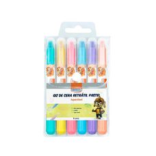 Giz de Cera Retrátil Aquarelável Com 6 Cores Pastel - BRW