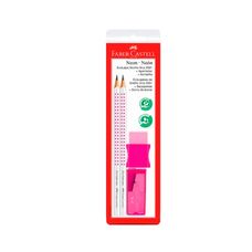 Kit 2 Lápis Ecolápis + Borracha + Apontador Rosa Neon - Faber-Castell