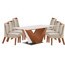Conjunto Sala de Jantar Mesa 1.80 e 6 Cadeiras Apogeu Castanho Prêmio Off White -  LJ Móveis