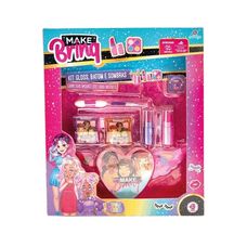 Kit Maquiagem Infantil Make Brinq Gloss, Batom e Sombra MK10 - Polibrinq