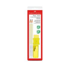 Kit Grip 2001 Faber-Castell Lápis Preto N.2 + Apontador + Borracha Amarelo Neon