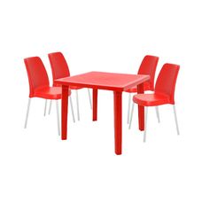 Conjunto de Mesa Quadrada Sancho Com 4 Cadeiras Vanda Vermelha - Tramontina