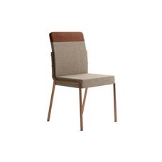 Cadeira Carraro Duo Rosé Cobre Tecido Linho Areia e Courino Caramelo 1739