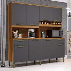 Cozinha Compacta Cabernet Prime 8 Portas 2 Gavetas Amêndoa/Chumbo - Rio Doce