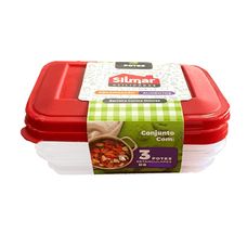 Conjunto 3 Potes Retangulares 1900ml/800ml/400ml - Silmar Utilidades