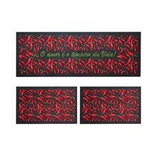 Jogo de Cozinha Tapetes + Passadeira 3 Peças Pimenta Vermelho - Uzoo