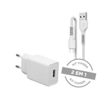 Kit Carregador de Parede Usb E Cabo Micro Usb 2.1A Travel Branco Bivolt - Letron Kit Carregador de Parede Usb E Cabo Micro Usb 2.1A Travel Branco Bivolt - Letron