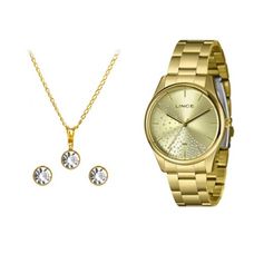 Kit Relógio Lince Feminino Dourado LRGJ154L40 K05BC1KX