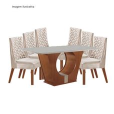 Conjunto Sala de Jantar Mesa Roma 180x90 e 6 Cadeiras Roma Castanho Prêmio Off White - LJ Móveis