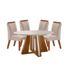 Conjunto Sala de Jantar Mesa Rubi 1.10 e 4 Cadeiras Olimpia Castanho Prêmio Off White - LJ Móveis