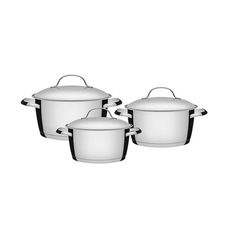 Jogo de Panelas Tramontina Allegra em Aço Inox com Fundo Triplo e Tampas de Inox 3 Peças