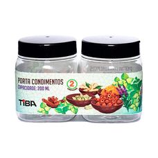 Conjunto de Porta Condimentos Tampa Preta 200ml 2 Unidades - Tiba