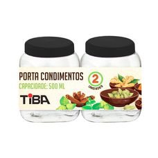 Conjunto de Porta Condimentos Tampa Preta 500ml 2 Unidades - Tiba