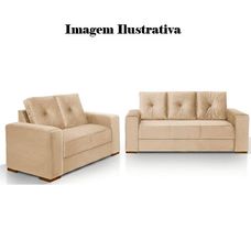 Conjunto de Sofá 2 e 3 Lugares Poly Veludo Bege - Modelar Estofados
