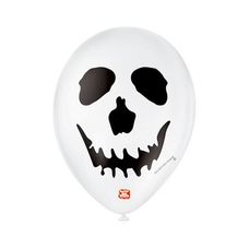 Balões São Roque Decorado 9 Tema Caveira Branco Polar e Preto 25 Unidades